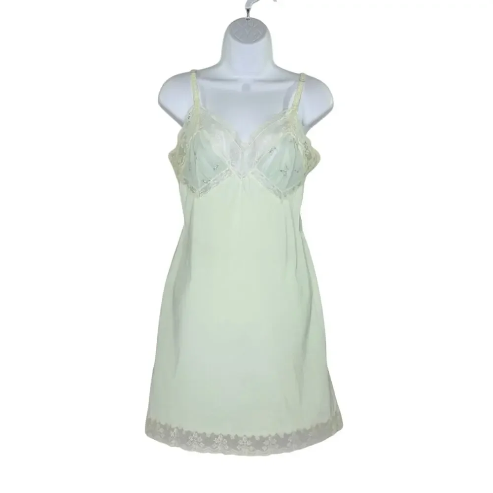 Vintage Hollywood Vassarette Mint Green Nylon Slip Lingerie Babydoll S *flaw